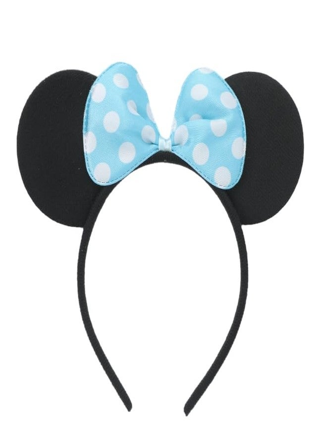 winvin Set of 24 Mouse Costume Deluxe Fabric Ears Headband White Polka Dots Bow Boys Girls Birthday Party Hairs Accessories Baby Shower Headwear Halloween Party Favors Decorations (Blue) - Image 2